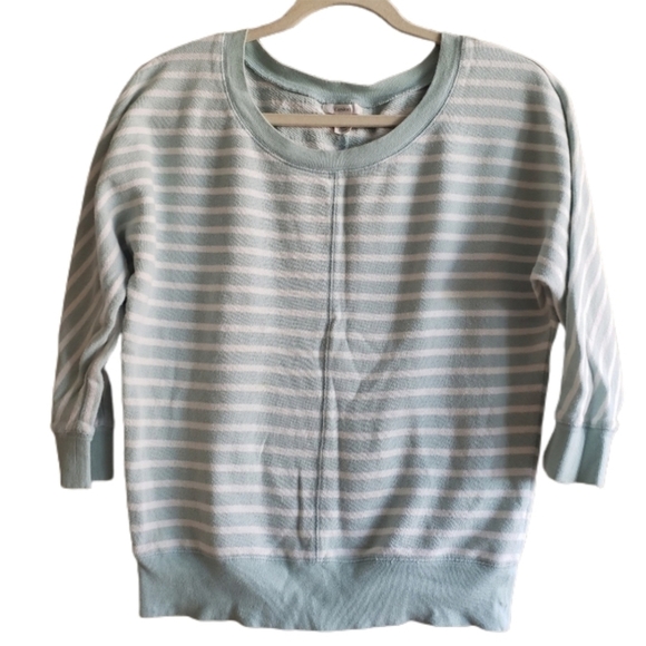 Caslon Top S Small Mint White Stripe 3/4 Sleeve - Picture 1 of 5